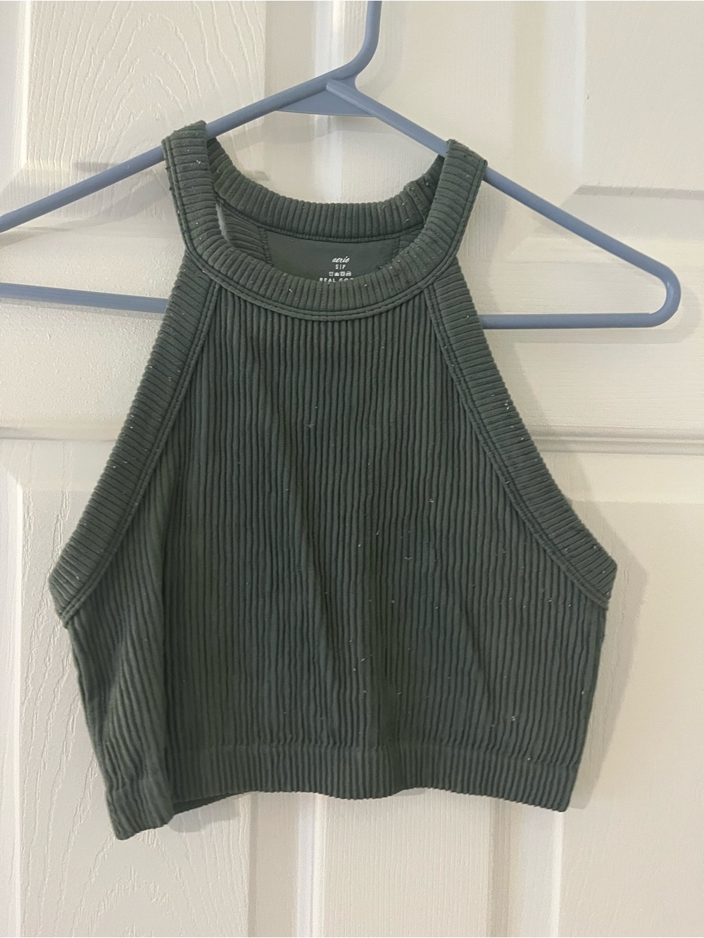 aerie Ribbed Halter Crop Top - Olive